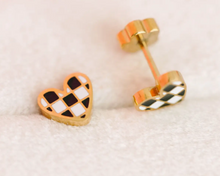 Load image into Gallery viewer, Sensitive Skin - Checkered Heart Earrings