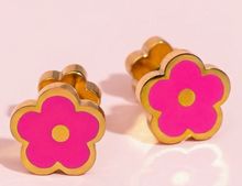 Load image into Gallery viewer, Pierced Co - Hot Pink Flower Sensitive Skin Earrings