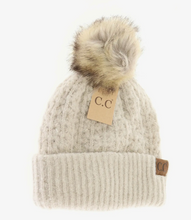 Load image into Gallery viewer, Solid Smocked Stitch Fur Pom C.C Beanie
