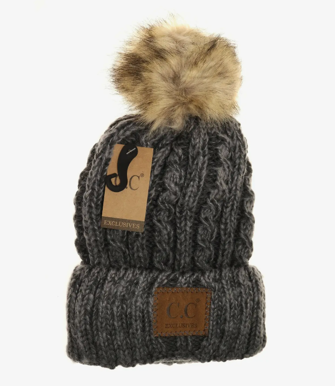Two-Tone Ombre Vintage Faux Fur Pom Beanie
