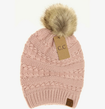 Load image into Gallery viewer, Whipstitch Knit Faux Fur Pom Beanie
