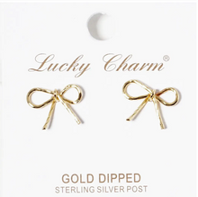 Load image into Gallery viewer, Gold Dipped Bow Knob Stud Post Earrings
