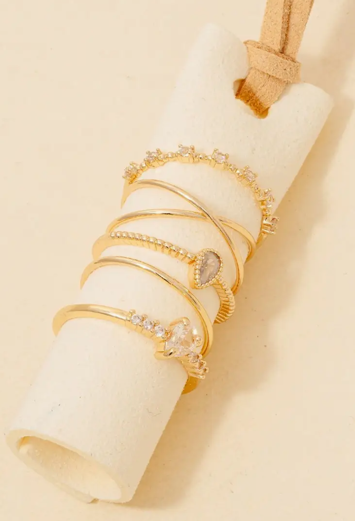 Studded Band Rings Set - Gold