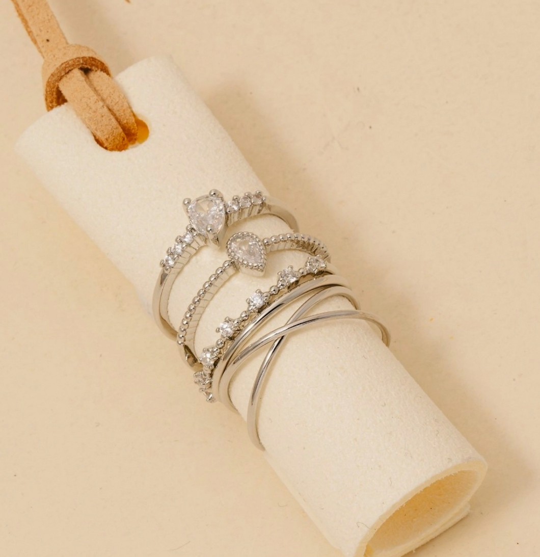 Studded Band Rings Set - Silver