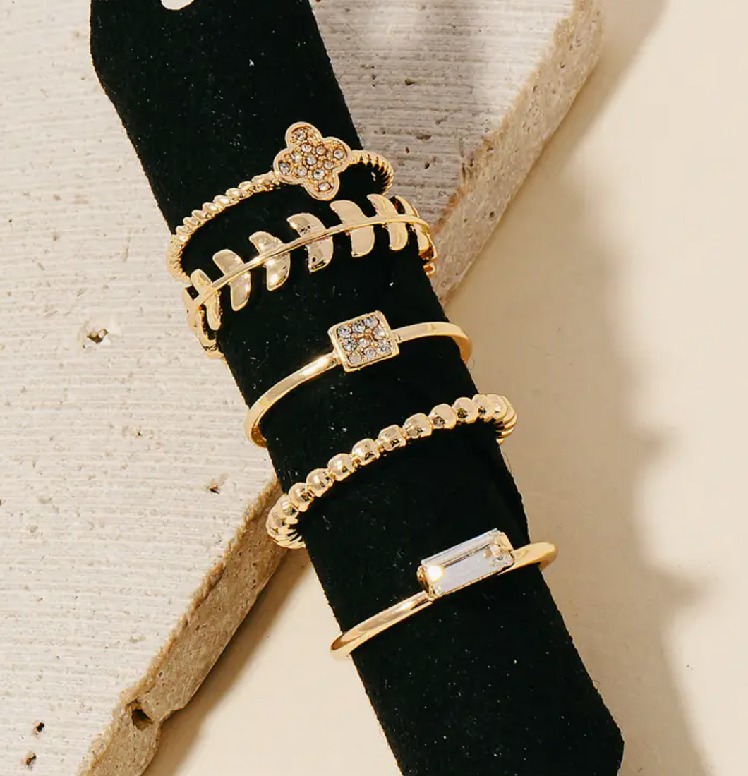 Mixed Dainty Studded Band Rings - Gold