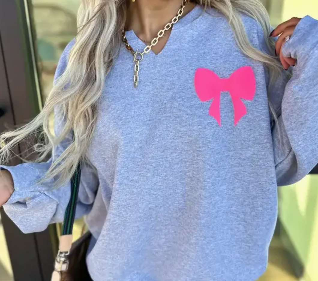 Pocket Bow Split Neck Crewneck
