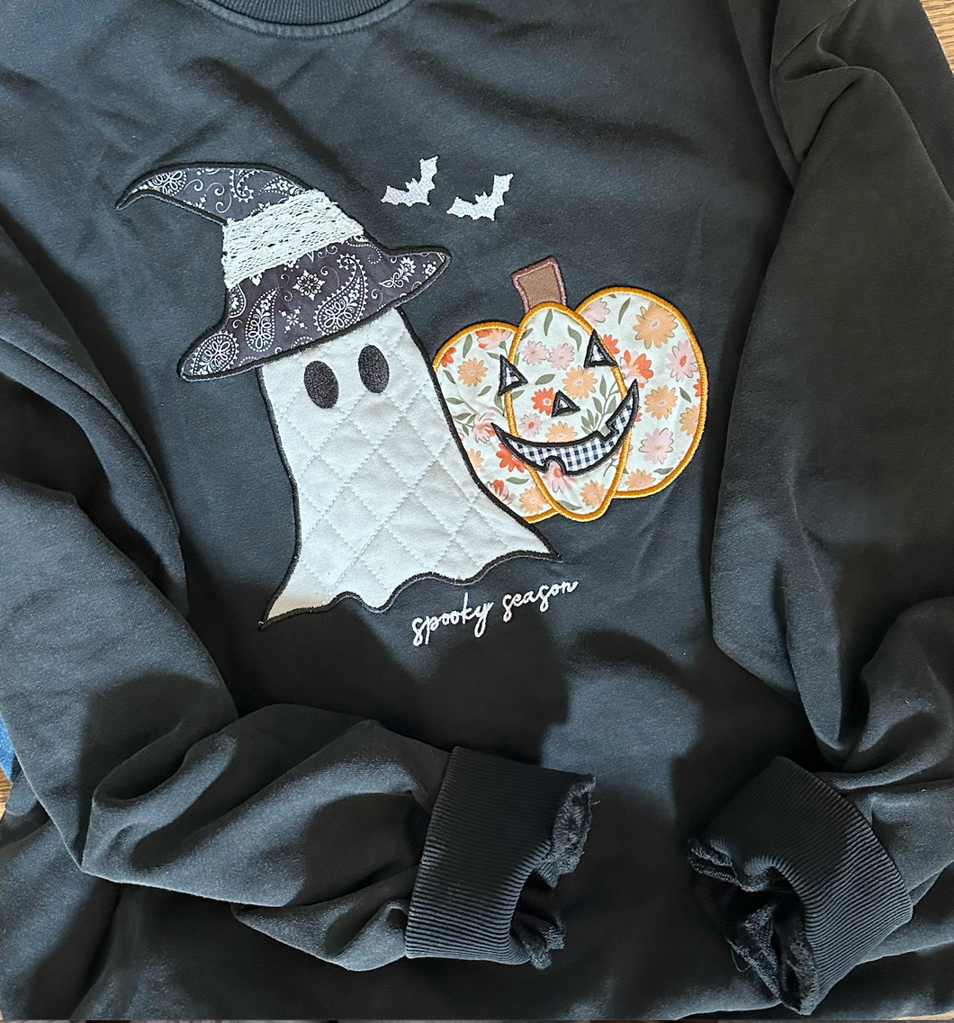 Embroidered Patchwork Halloween Pullover