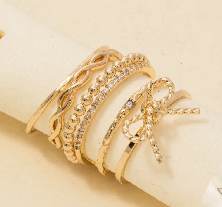 Mixed Bow and Chain Rings - 5 piece
