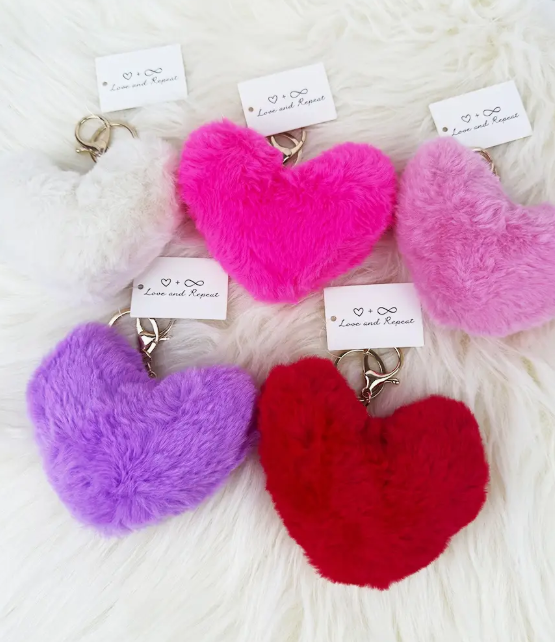 Pom Pom Heart Shape Plush Keychain