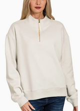 Load image into Gallery viewer, The &quot;Krissy&quot; Gold Zipper Pullover - Bone
