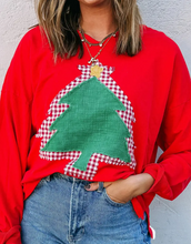 Load image into Gallery viewer, Frayed Double Christmas Tree Drop Shoulder Pullover
