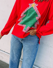 Load image into Gallery viewer, Frayed Double Christmas Tree Drop Shoulder Pullover
