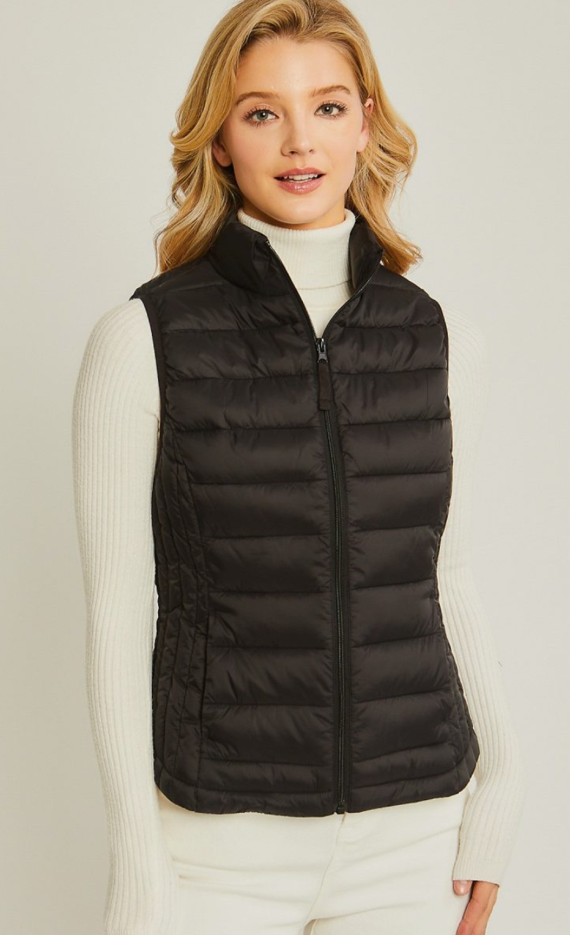 Lightweight Packable Puffer Vest - Black