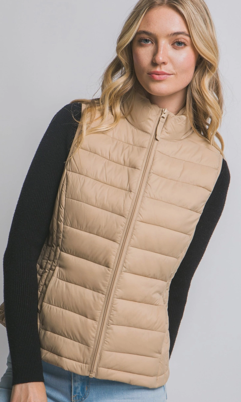 Lightweight Packable Puffer Vest - Cream