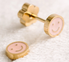 Load image into Gallery viewer, Sensitive Skin - Tiny Pink Smiley Earrings
