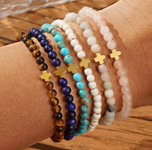 Load image into Gallery viewer, Boho Cross Natural Stone Bracelet - Choice of Colors
