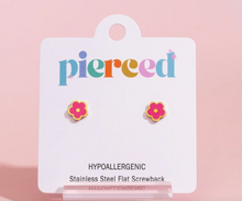 Load image into Gallery viewer, Pierced Co - Hot Pink Flower Sensitive Skin Earrings
