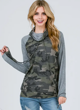 Load image into Gallery viewer, The "Harper" Camo Cowl Neck Sweater
