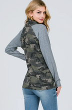 Load image into Gallery viewer, The "Harper" Camo Cowl Neck Sweater
